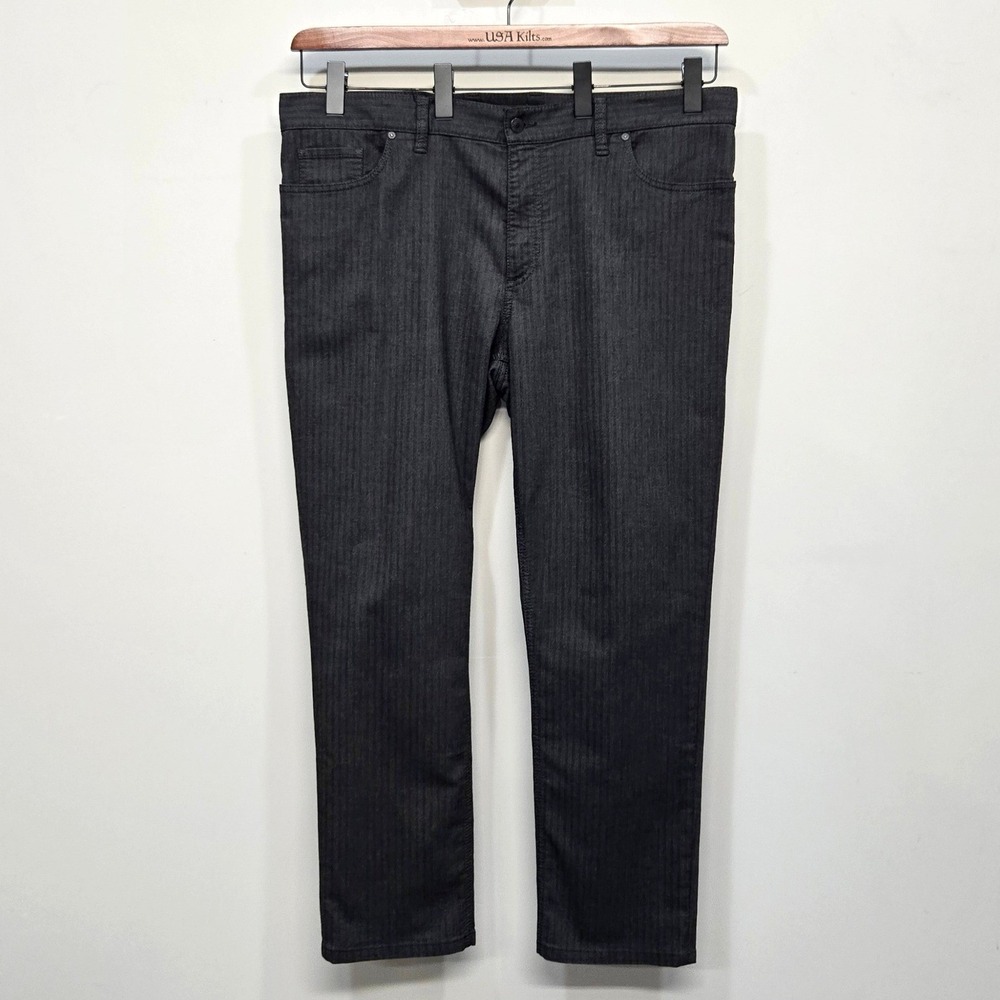 Alberto Pipe Pants Men 40 Dark Herringbone Regular Slim Fit Stretch Straight Leg